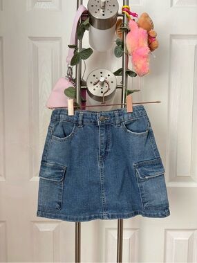 Kids Denim Cargo Pocket Skirt - Blue